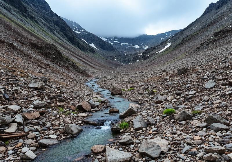 Remote alpine creek in a rocky backcountry valley