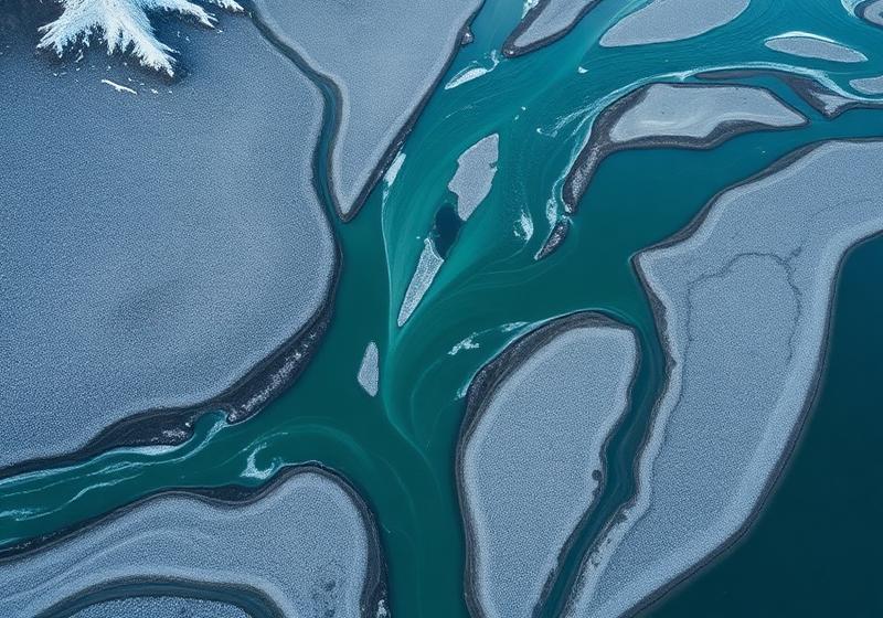 Aerial view of a braided glacial river